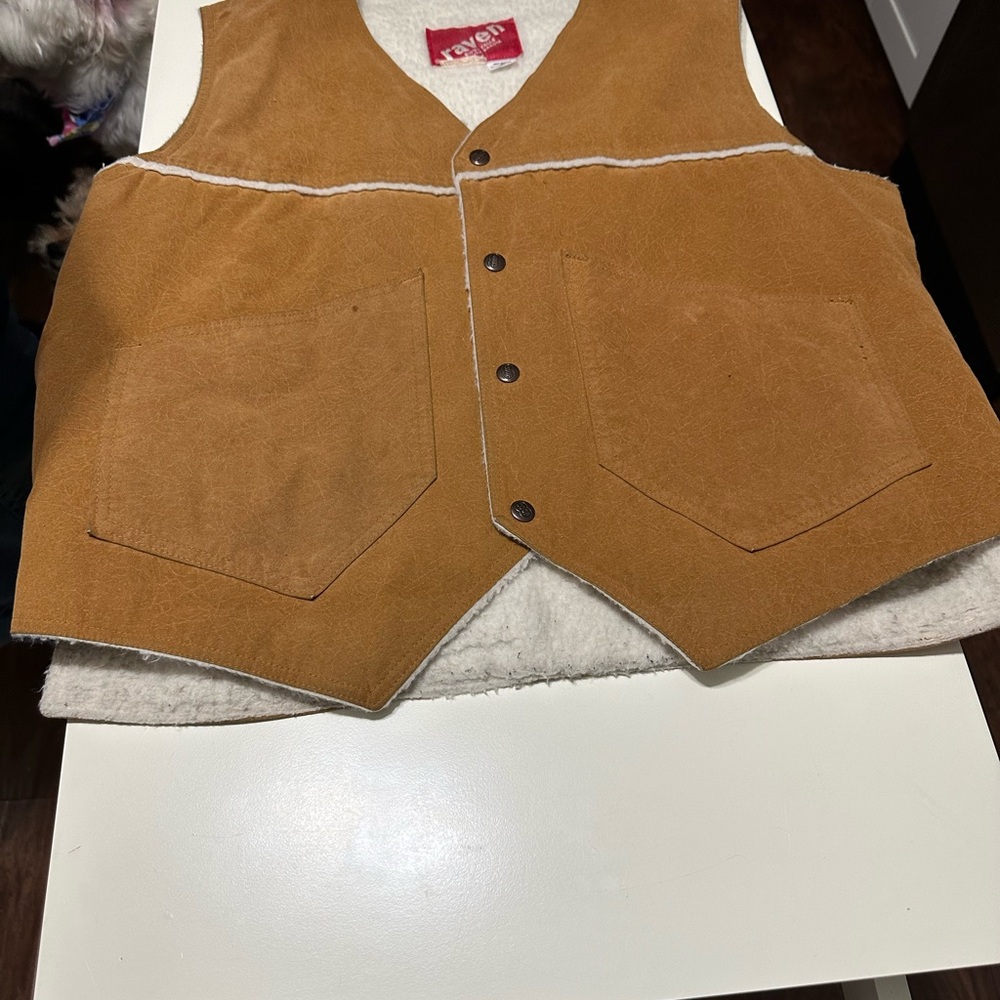 Vintage Raven Brown and White Suede Sherpa Lined Vest